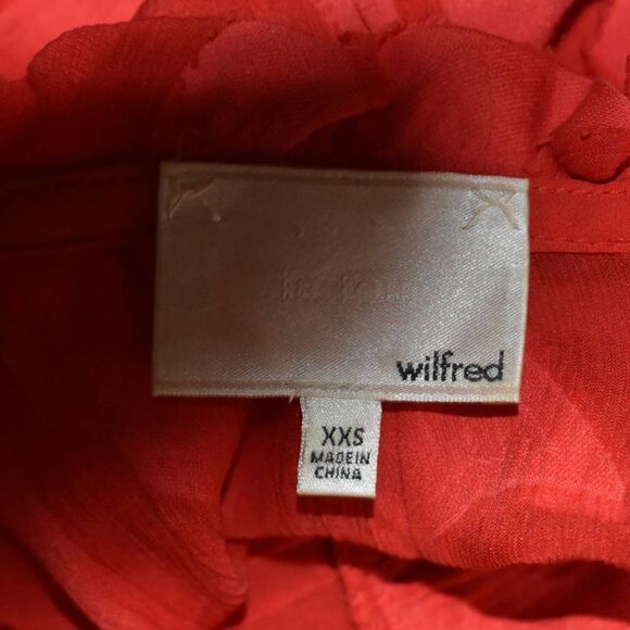 Le Fou Wilfred Sheer Ruffle Neck Geometric Red Long Sleeve Blouse- XXS - Picture 7 of 8